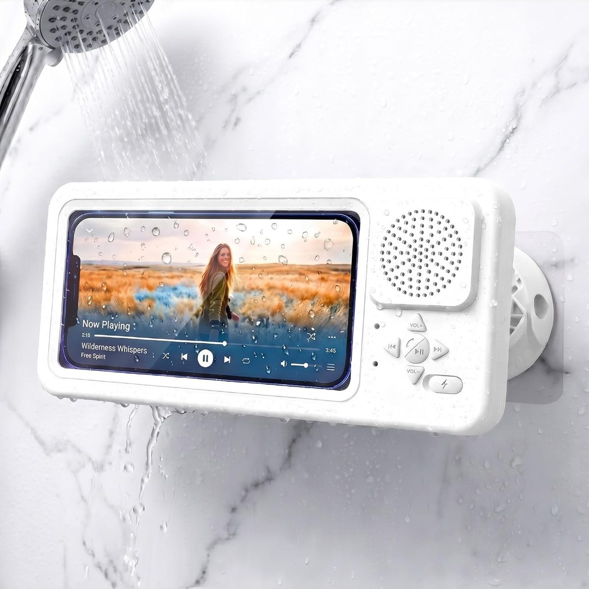 AquaSound™ – Altavoz Bluetooth y soporte de móvil para la ducha